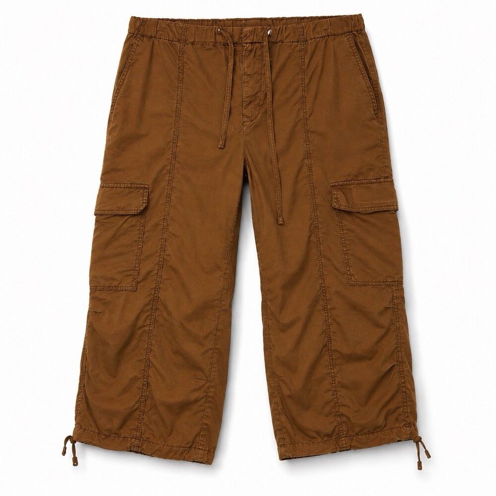 Kensie Jeans Parachute Pant Women's 14/32 Brown Cargo Wide Leg Pants Drawstring
